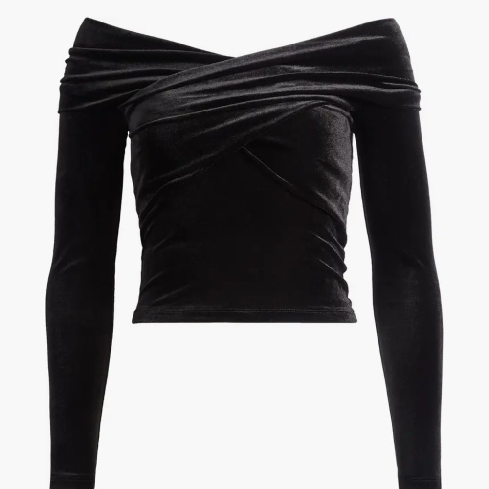 AllSaints Off the Shoulder Long Sleeve Velvet Top